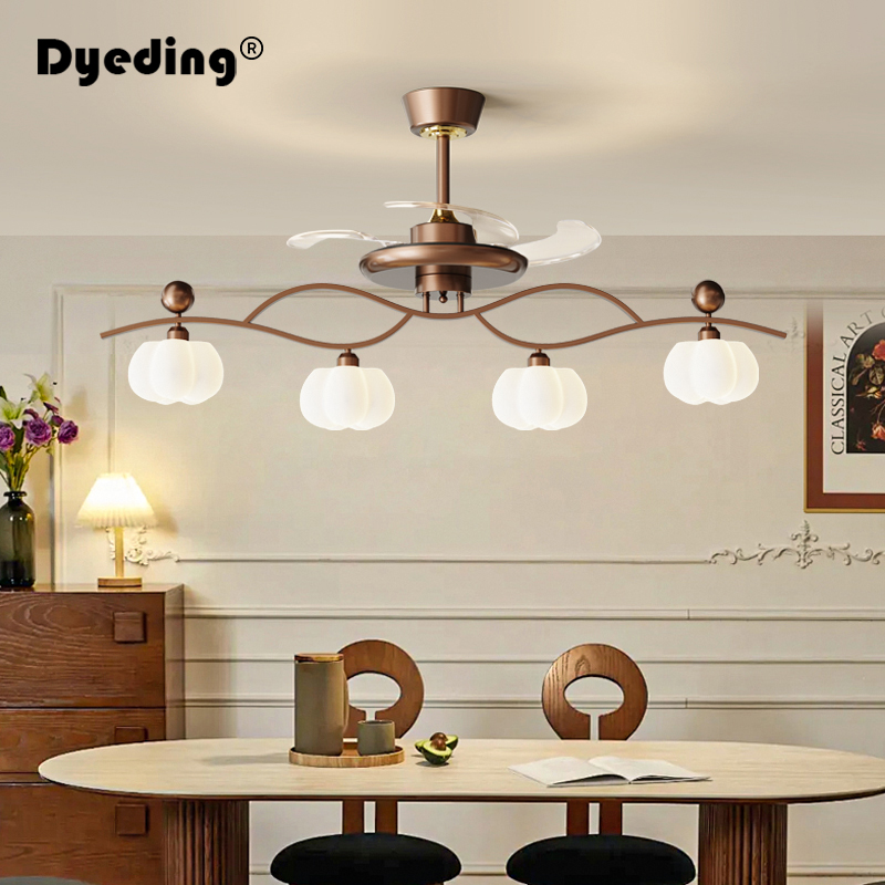 饭厅吊灯法式中古风2025新款全光谱护眼高级感餐桌灯隐形风扇吊灯