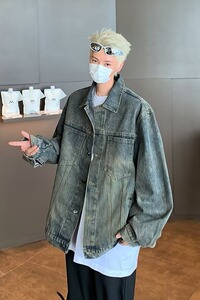 MA524-P58复古蓝牛仔外套美式复古水洗做旧夹克春秋款痞帅衣服图片