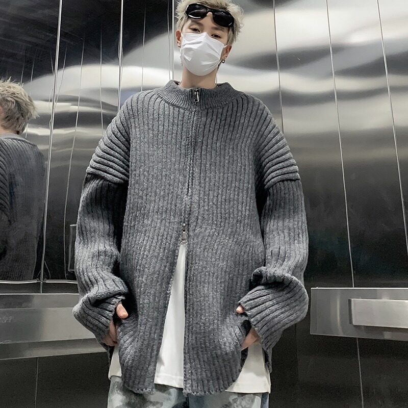 MA496-P55美式街头复古拉链针织毛衣外套慵懒风百搭宽松长袖开衫,男装针织衫/毛衣,星座1611A