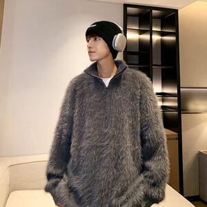MA534-P65长貂毛半拉链高领软糯套头毛衣图片
