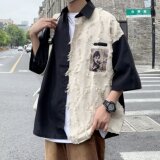 MA296-P37痞帅拼接衬衫短袖夏季港风复古休闲衬衣设计感外套，男装西服，星座1611A