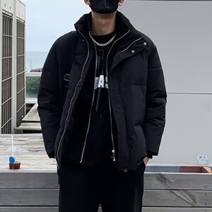 MA618-P90纯色假两件短款棉衣冬季痞帅宽松加厚保暖立领棉服图片