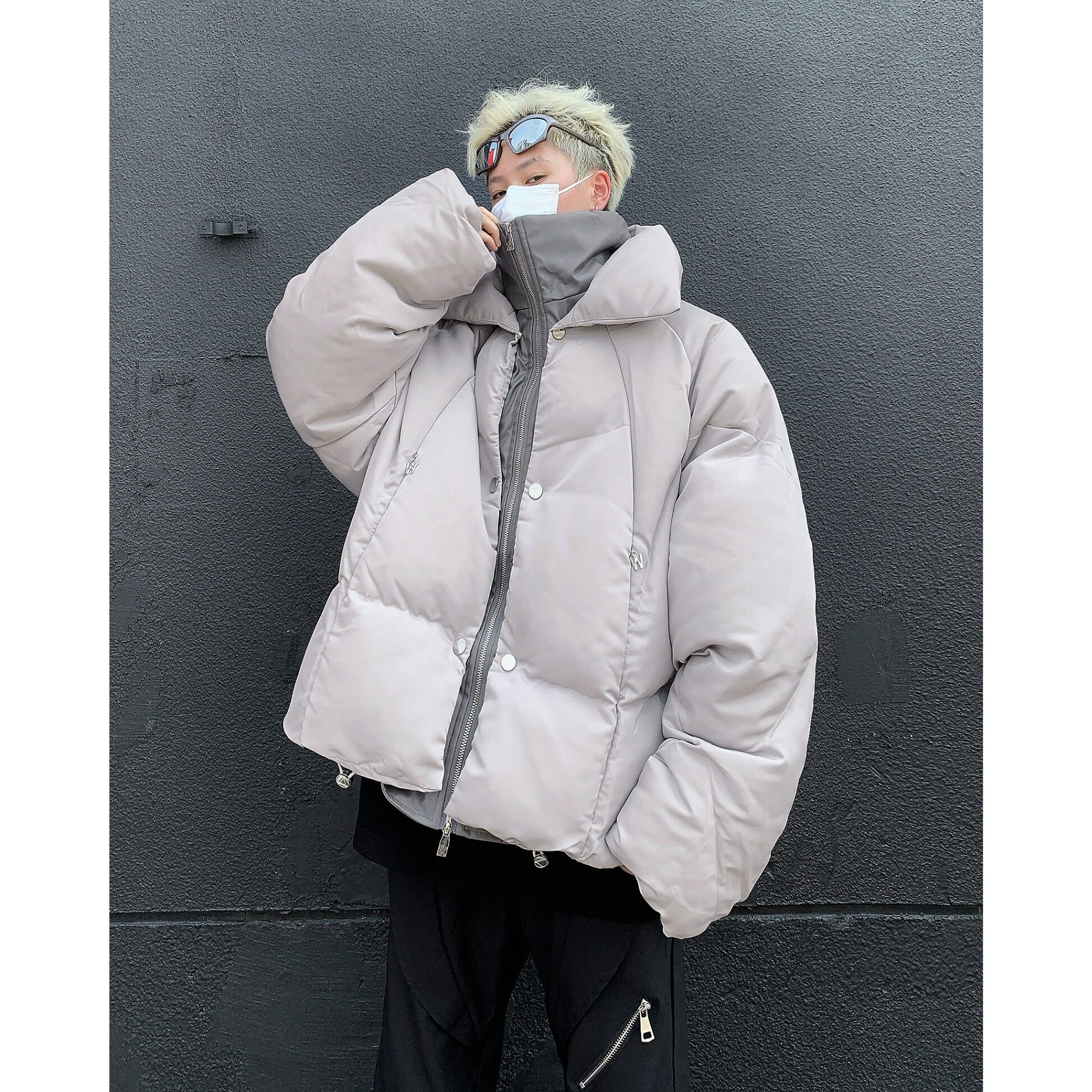 MA705-P105冬PU皮拼接假两件手冲棉衣双层设计感加厚宽松棉服外套,男装棉衣,星座1611A
