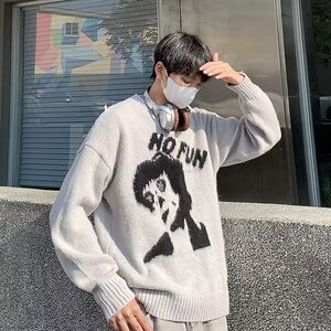 MA733-P50冬季美式复古慵懒风毛衣针保暖上衣休闲宽松毛衣图片