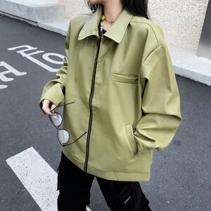 MA430-P73美式复古机车皮衣女2024年新款中性款pu皮夹克短款外套图片