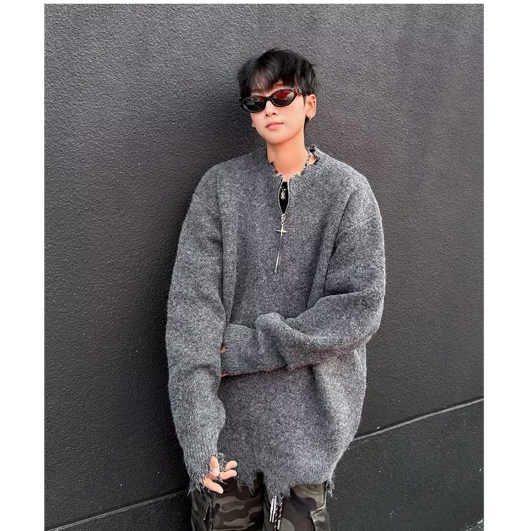 MA735-P60时尚半拉链cleanfit破坏毛边针织衫宽松慵懒毛衣,男装针织衫/毛衣,星座1611A