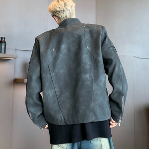 MA463-P88美式春秋做旧皮夹克街头机车风外套立体廓形潮牌上衣男图片