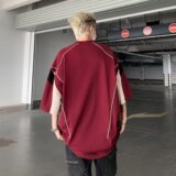 MA294-P40复古运动线条拼接短袖新款宽松五分袖体恤衫百搭休闲，男装休闲套装，星座1611A
