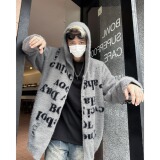 MA550-P57美式慵懒复古高街破洞连帽针织开衫毛衣宽松拉链外套，男装针织衫/毛衣，星座1611A