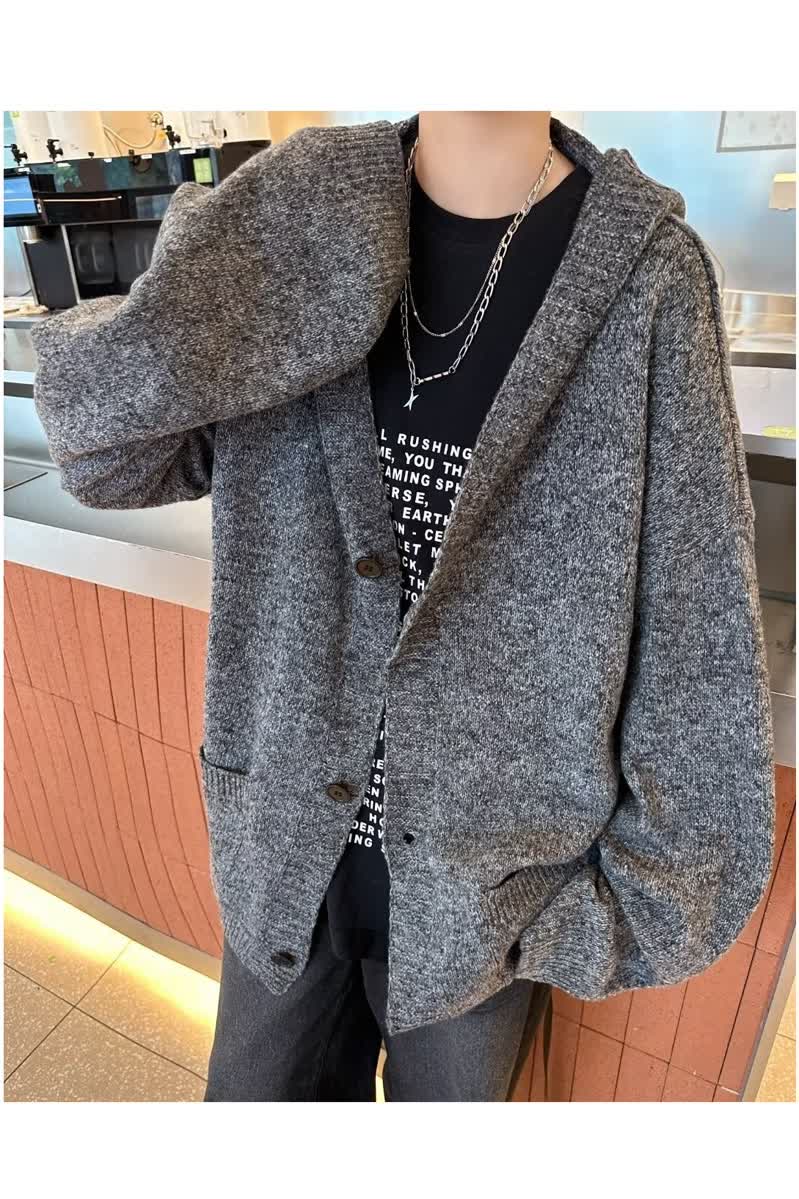 MA719-P48深灰色开衫毛衣季美式休闲潮牌宽松慵懒风连帽针织外套,男装针织衫/毛衣,星座1611A