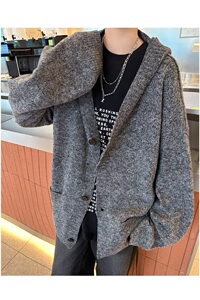 MA719-P48深灰色开衫毛衣季美式休闲潮牌宽松慵懒风连帽针织外套图片
