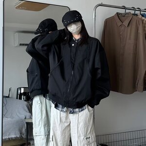 MA648-P68美式高街双拉链vibe风宽松痞帅飞行员夹克棒球服外套图片