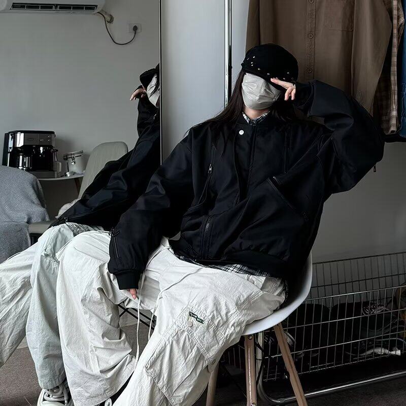 MA648-P68美式高街双拉链vibe风宽松痞帅飞行员夹克棒球服外套,男装夹克,星座1611A