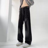 MA717-P48美式复古闪电裂纹vibe风牛仔裤男痞帅男款显瘦直筒裤子，男装牛仔裤，星座1611A