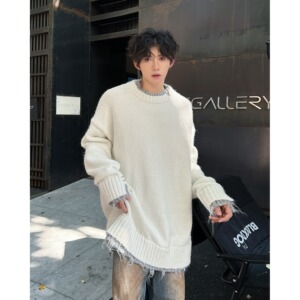 MA528-P55男装水貂毛针织衫外套帅气宽松慵懒风假两件情侣毛衣男图片