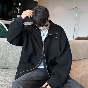 MA548-P70美式复古580克毛呢立领夹克设计感休闲运动开衫卫衣图片
