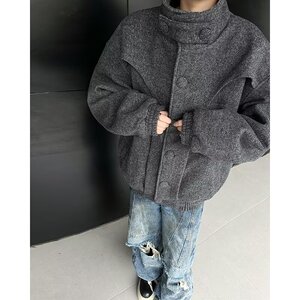 MA741-P110秋冬韩复古短款毛呢大衣韩版重磅解构立领外套图片