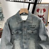 MA465-P65重磅硅胶印复古牛仔外套男春秋款宽松美式工装男式夹克，男装工装外套，星座1611A