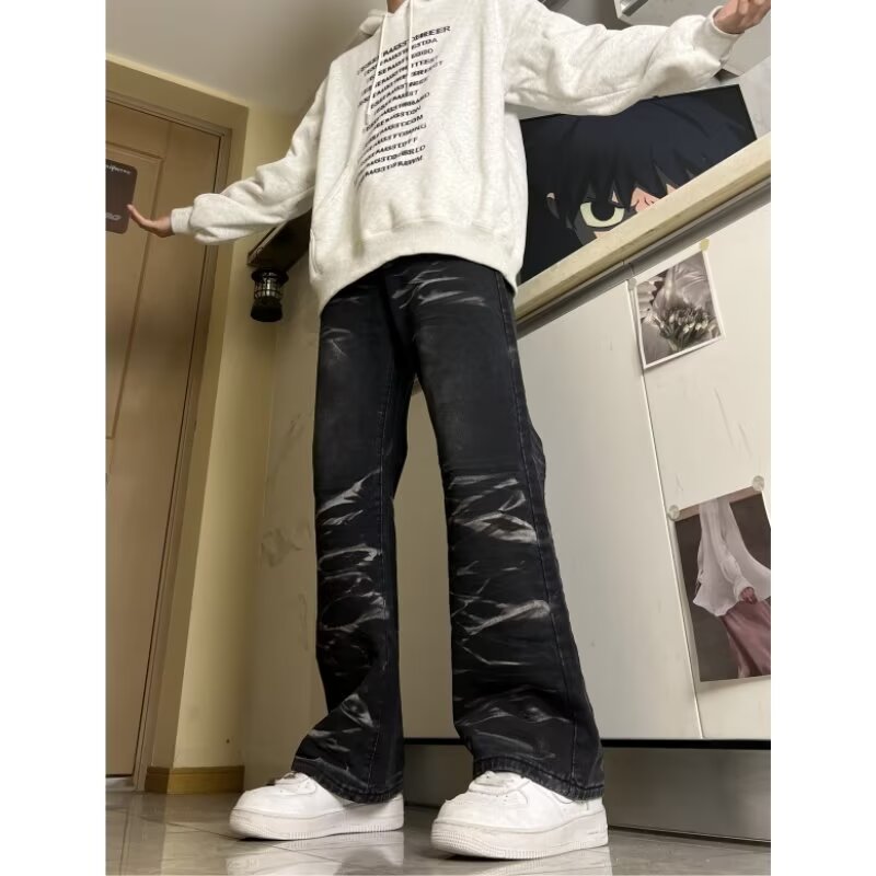 MA752-P50新款美式复古做旧水波纹牛仔裤宽松直筒欧美高街vibe裤,男装牛仔裤,星座1611A