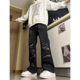 MA752-P50新款美式复古做旧水波纹牛仔裤宽松直筒欧美高街vibe裤，男装牛仔裤，星座1611A