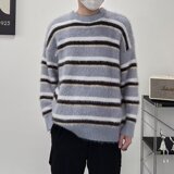 MA512-P55貂毛针织衫秋冬潮牌复古慵懒风条纹撞色宽松套头毛衣，男装针织衫/毛衣，星座1611A