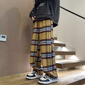 MA470-P48年美式毛呢格子休闲裤男装秋季款垂坠感宽松阔腿裤图片