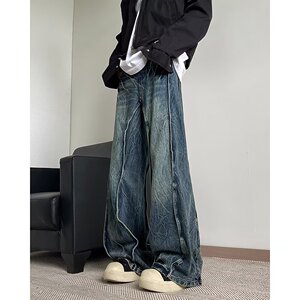 MA602-P58常规美式高街直筒闪电纹牛仔裤时尚水洗春秋微弹潮长裤图片