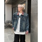 MA538-P72美式复古格纹翻领牛仔外套男春秋款小众高级感短款夹克，男装工装外套，星座1611A