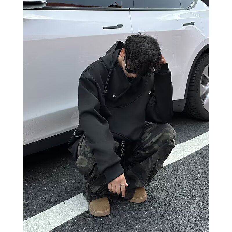 MA597-P55美式街头嘻哈不规则连帽卫衣秋季情侣宽松重磅拼接外套,男装卫衣,星座1611A