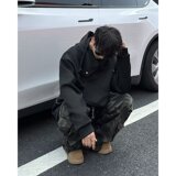 MA597-P55美式街头嘻哈不规则连帽卫衣秋季情侣宽松重磅拼接外套，男装卫衣，星座1611A
