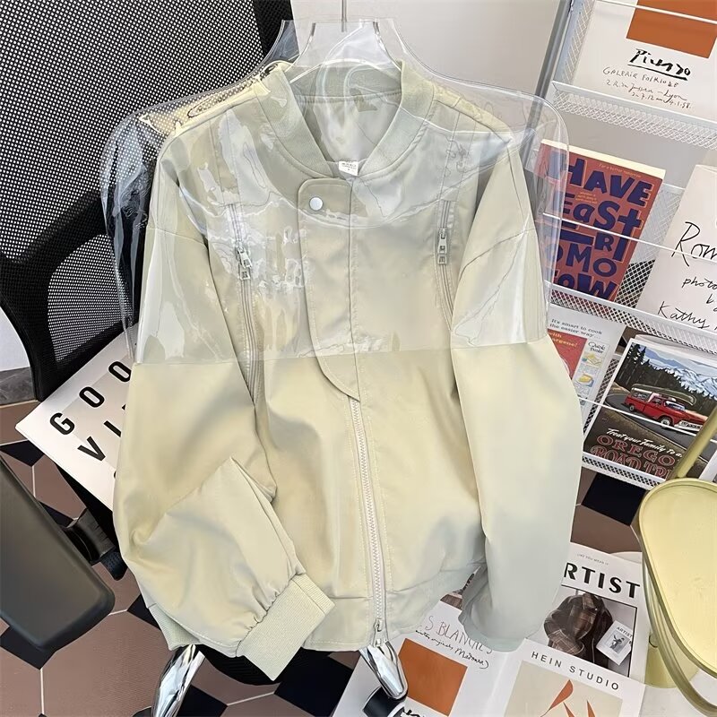 MA648-P68美式高街双拉链vibe风宽松痞帅飞行员夹克棒球服外套,女装短外套,星座1611A