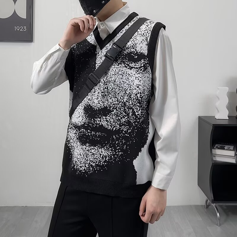 MA564-P48韩系小众设计感v领针织衫休闲坎肩马甲毛衣无袖上衣，男装针织衫/毛衣，星座1611A