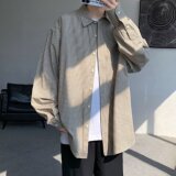 MA492-P45日系复古v无性别格子衬衫长袖格纹衬衣春秋宽松情侣外套，男装衬衫，星座1611A
