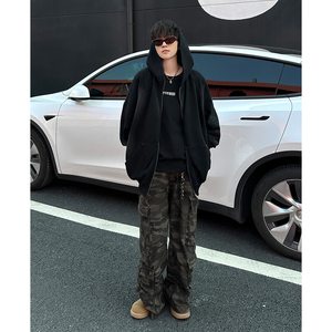 MA610-P65连帽华棉长袖潮秋冬文艺宽松型美式复古做旧卫衣图片