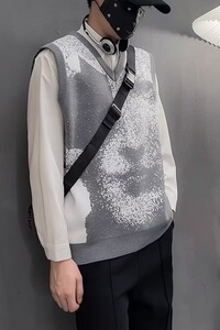 MA564-P48韩系小众设计感v领针织衫休闲坎肩马甲毛衣无袖上衣图片