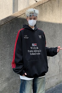 MA526-P48美式街头连帽卫衣秋冬潮牌刺绣宽松运动情侣帽衫外套图片