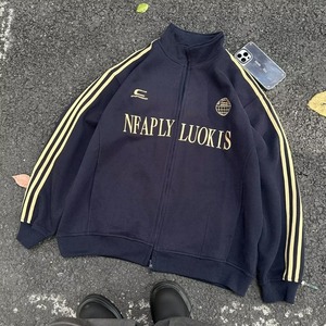 MA606-P53华棉复合全刺绣慵懒复古三条杠休闲卫衣开衫外套图片