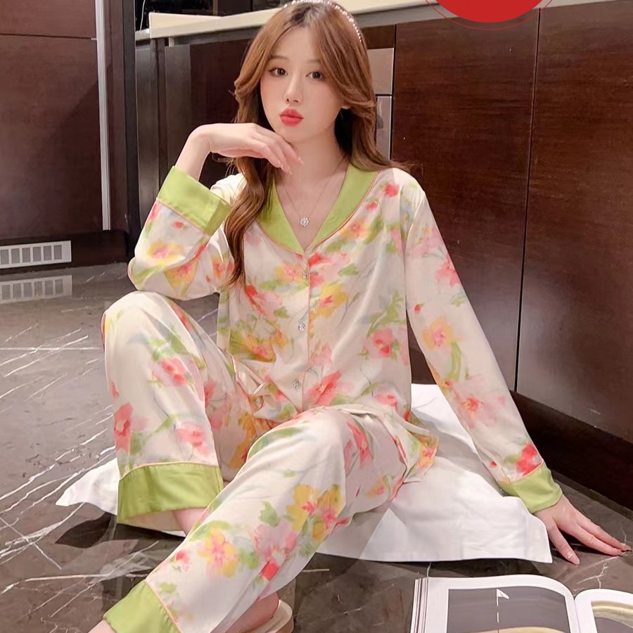 睡衣女春秋季新款丝绸薄款长袖时尚田园感女士家居服工厂