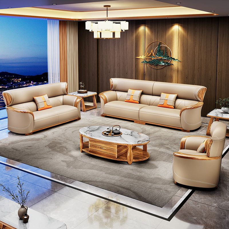 新中式现代乌金木真皮沙发简约欧式客厅豪华实木头层牛皮沙发组合
