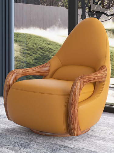 黑檀木新中式休闲转椅实木真皮单人椅设计师单人沙发高背椅老虎椅