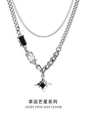 双层叠戴芒星项链男潮小众设计高级感嘻哈情侣卫衣毛衣链百搭配饰