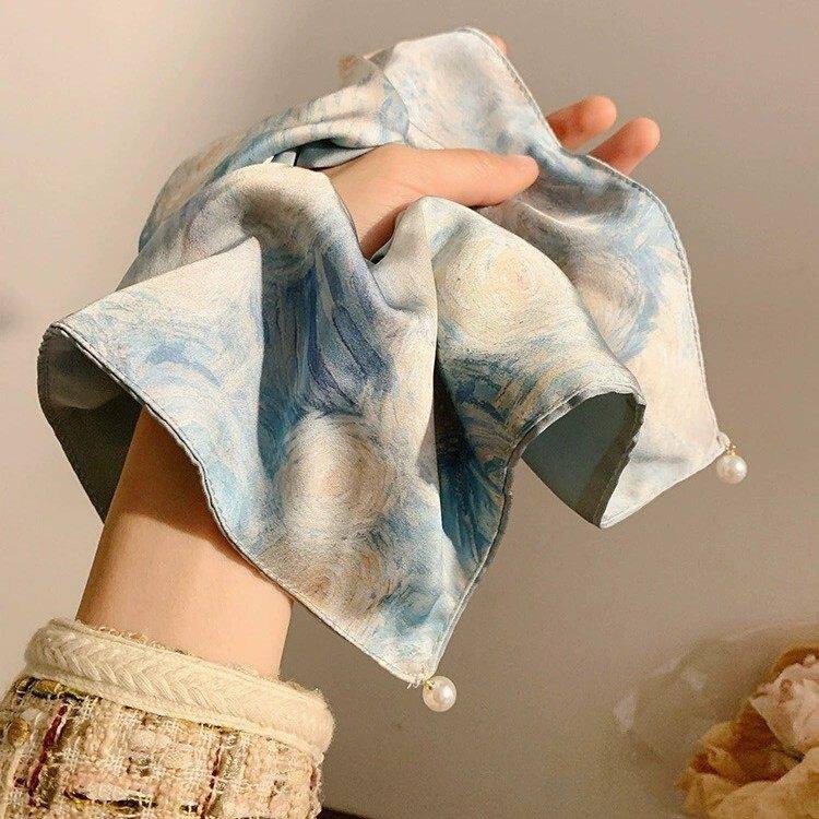 新中式高级感油画珠珠方巾