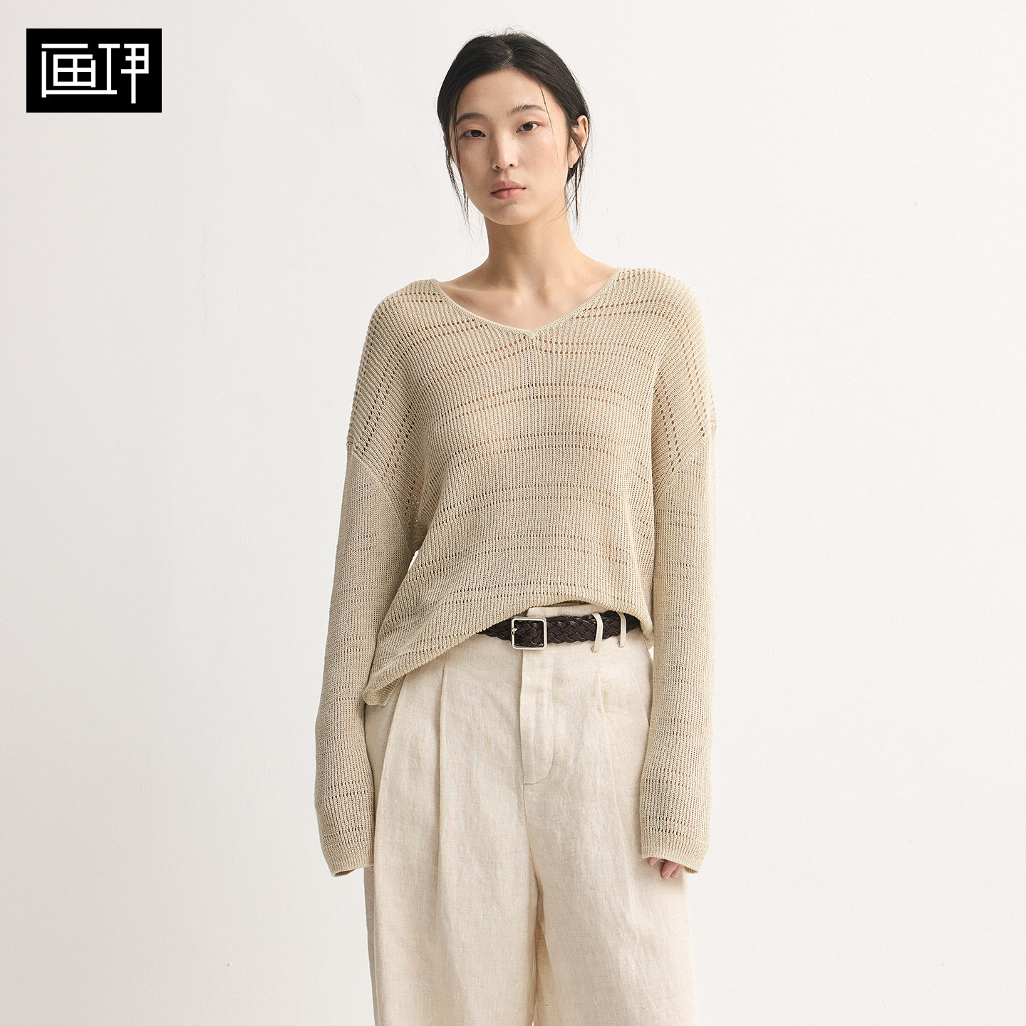 画伊2026夏季新款镂空轻透针织衫女薄款罩衣宽松休闲长袖套头上衣