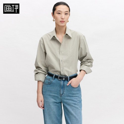 画伊全棉廓形衬衫女2026秋新品落肩长袖衬衣显瘦宽松上衣6BCS5082