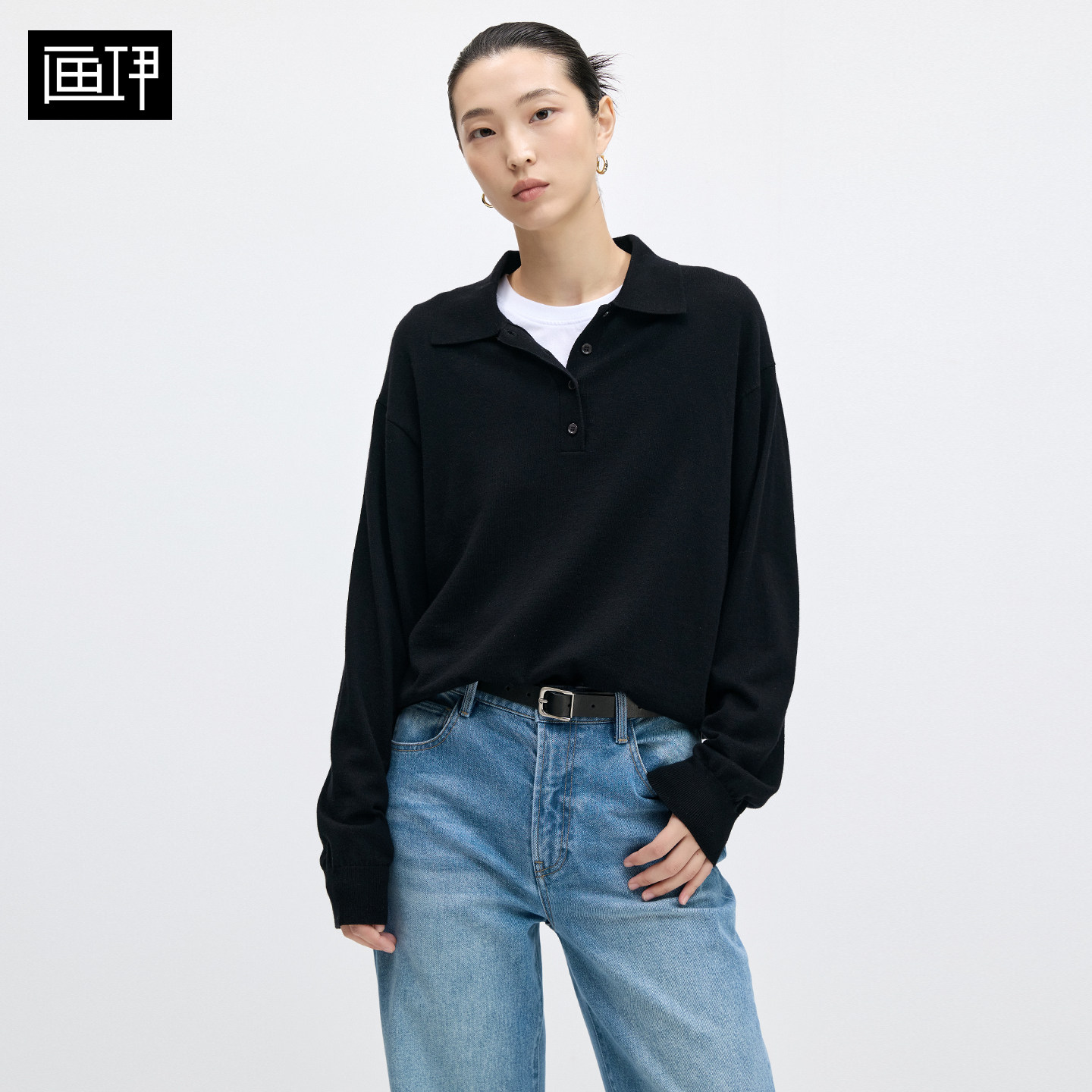画伊2026秋冬新品羊毛宽松polo领毛衣针织衫宽松休闲套头羊毛衫