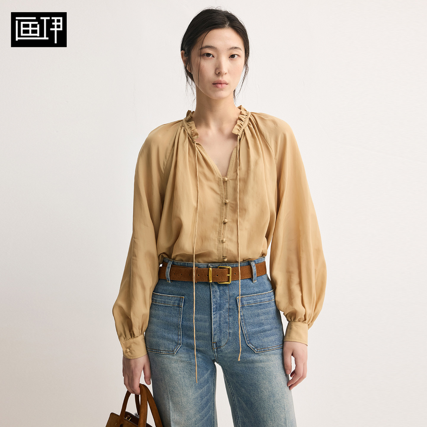 画伊2026夏季新品长袖法式衬衫女灯笼袖莱赛尔花边衬衣6BCS5056