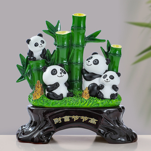 财富节节高富贵竹子摆件可爱熊猫工艺礼品乔迁新居客厅酒柜装饰品
