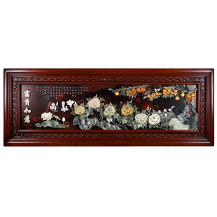 玉石雕刻国画 新中式酒店装饰画 富贵如意客厅新居沙发背景墙挂画
