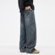 秋冬弯刀牛仔裤 男美式 复古拼接设计宽松直筒大码 PKL 阔腿长裤 子