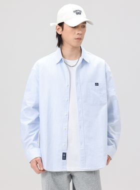 PKL 春夏纯棉衬衫长袖男条纹宽松大码简约休闲日系翻领上衣潮百搭